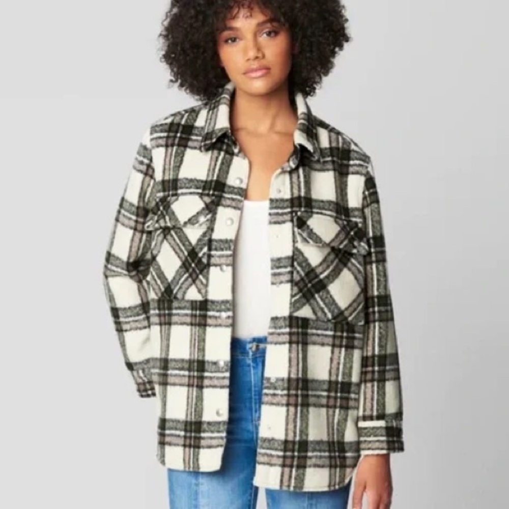 Blank NYC Cream & Blue Plaid Shacket/Jacket